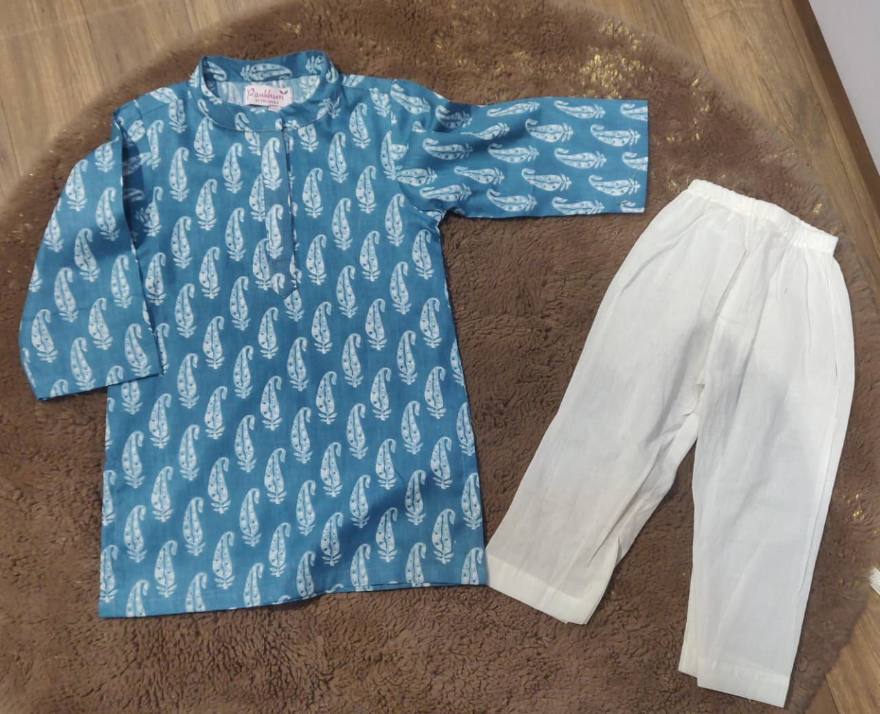 Blue Printed Cotton Kurta with Pajama
