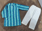 Blue Printed Cotton Kurta with Pajama