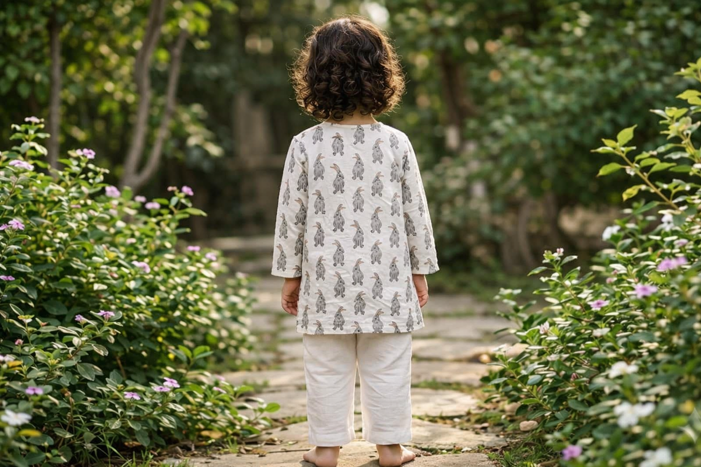White Printed Cotton Kurta with Pajama
