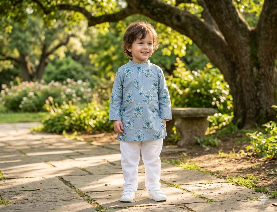 Grey Printed Cotton Kurta with Pajama