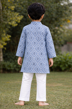 Blue Ikat Printed Cotton Kurta with Pajama