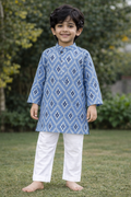 Blue Ikat Printed Cotton Kurta with Pajama