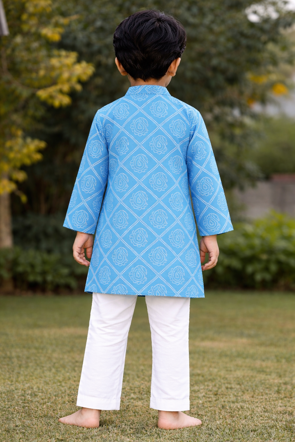 Blue Bandhani Printed Cotton Kurta with Pajama