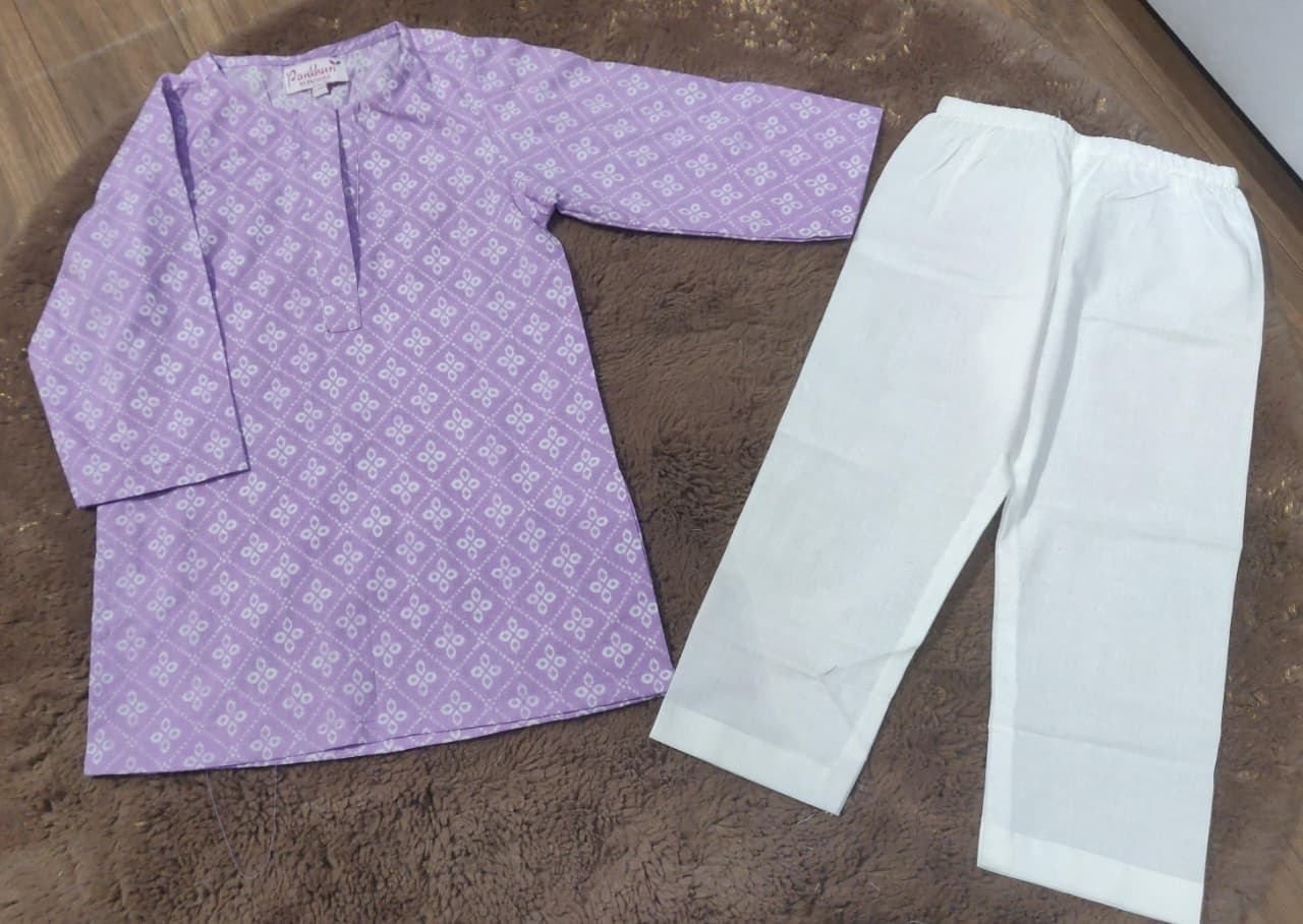 Lavender Printed Cotton Kurta with Pajama