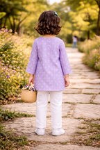 Lavender Printed Cotton Kurta with Pajama