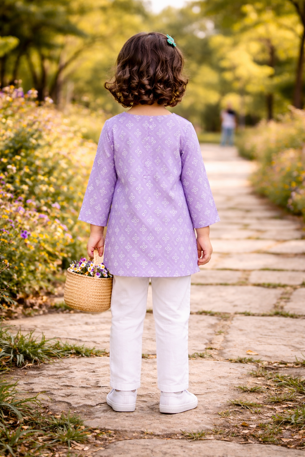 Lavender Printed Cotton Kurta with Pajama