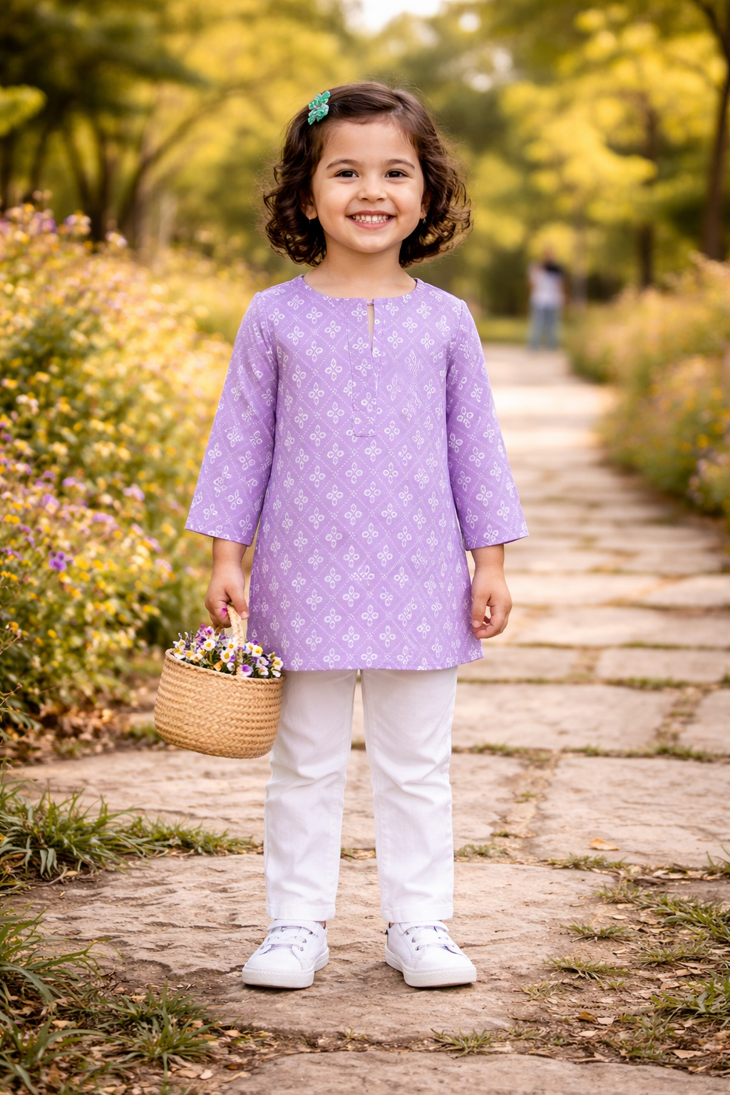 Lavender Printed Cotton Kurta with Pajama