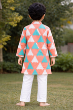 Peach Printed Cotton Kurta with Pajama