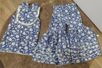 Navy Blue Hand Block Printed Cotton Sharara Suit