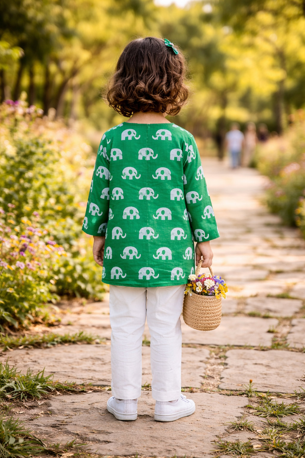 Green Printed Cotton Kurta with Pajama
