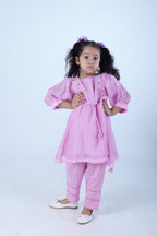 Light Pink Hand Embroidered Chanderi Mulmul Kurta with Pants