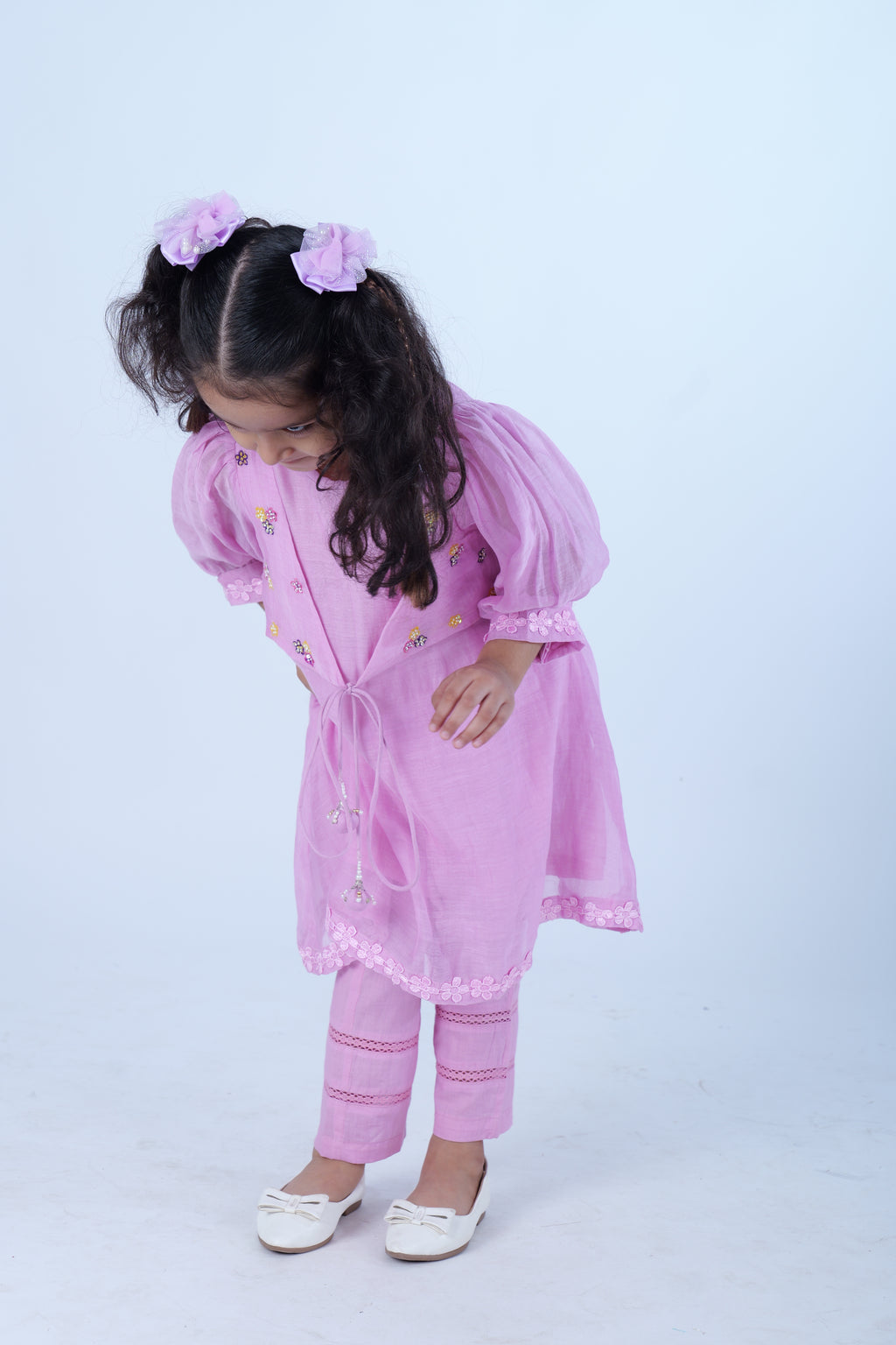 Light Pink Hand Embroidered Chanderi Mulmul Kurta with Pants