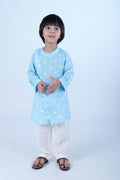 Blue polka mirror work kurta pajama
