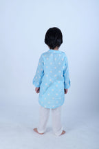 Blue polka mirror work kurta pajama
