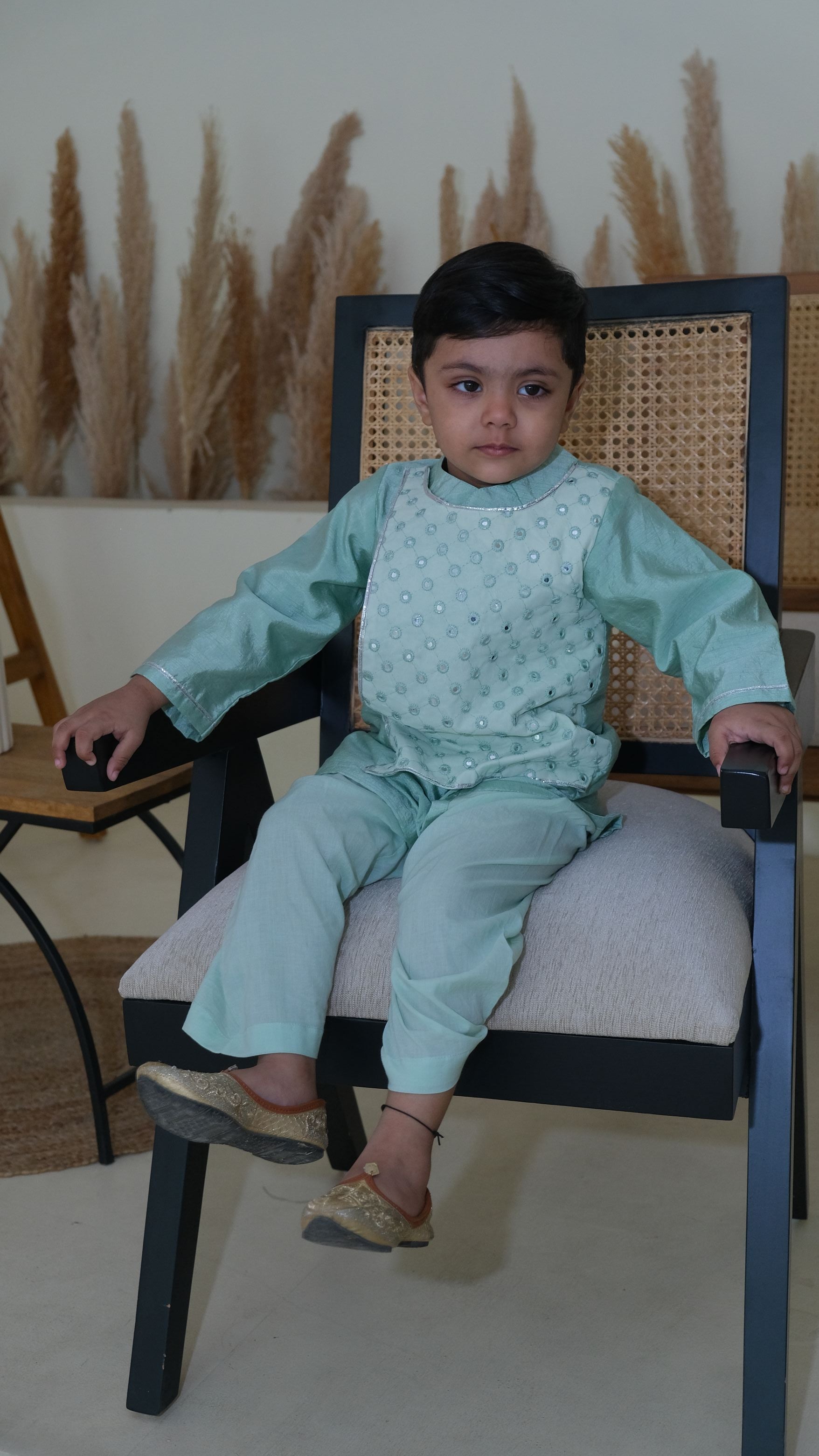 Sea Green Mirror Work Chanderi Kurta with Pants